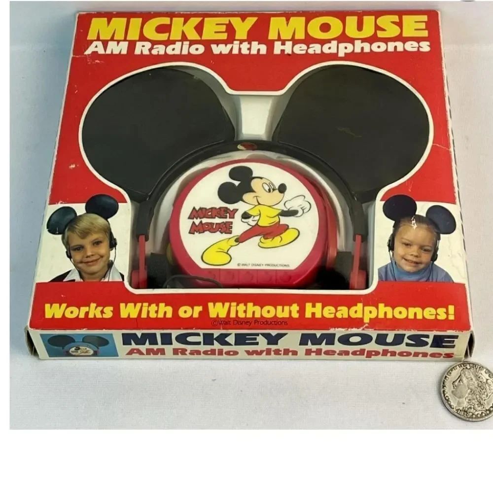 BRAND NEW VINTAGE 1970'S Walt DISNEY MICKEY MOUSE AM RADIO W/ HEADPHONES